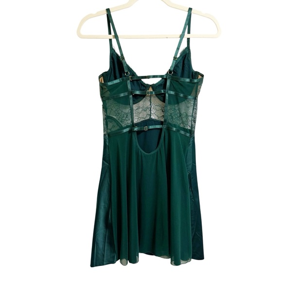 Forest Green Lace Slip Dress • Sheer Mesh Back • Strappy Lingerie Dress •Medium - Picture 2 of 9